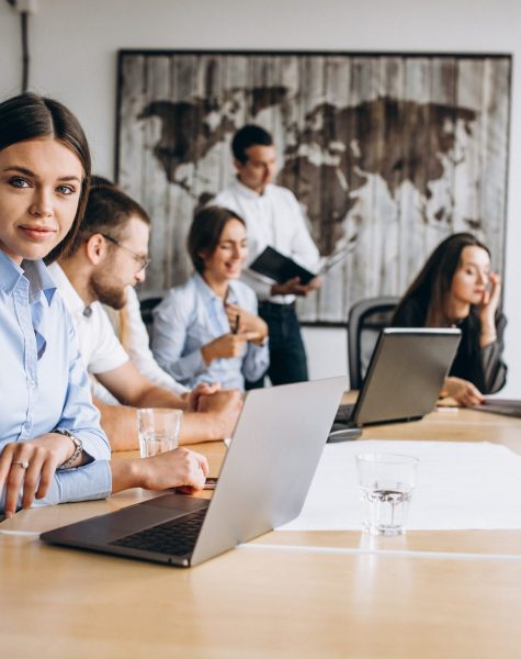 Group of people working out business plan in an office